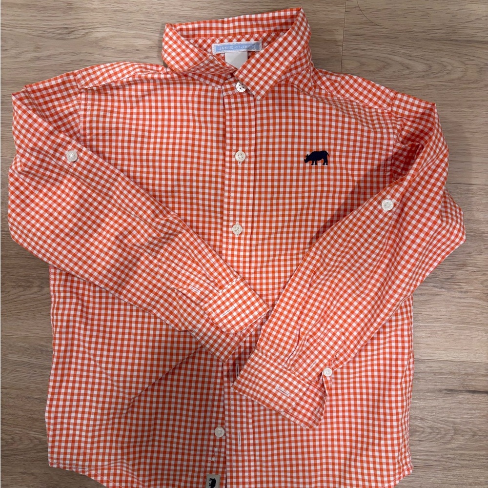 Janie and Jack Orange Gingham Kids Shirt